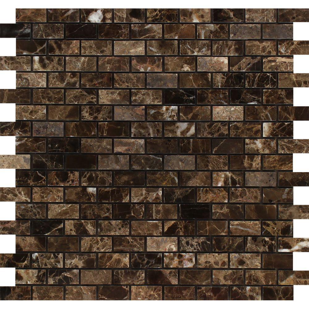 5/8 x 1 1/4 Polished Emperador Dark Marble Baby Brick Mosaic Tile