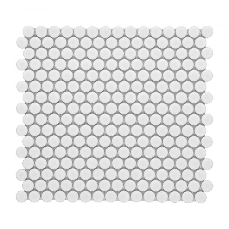 Penny Round White Matte 11.5 x 12.25 Pebble Mosaic Tile