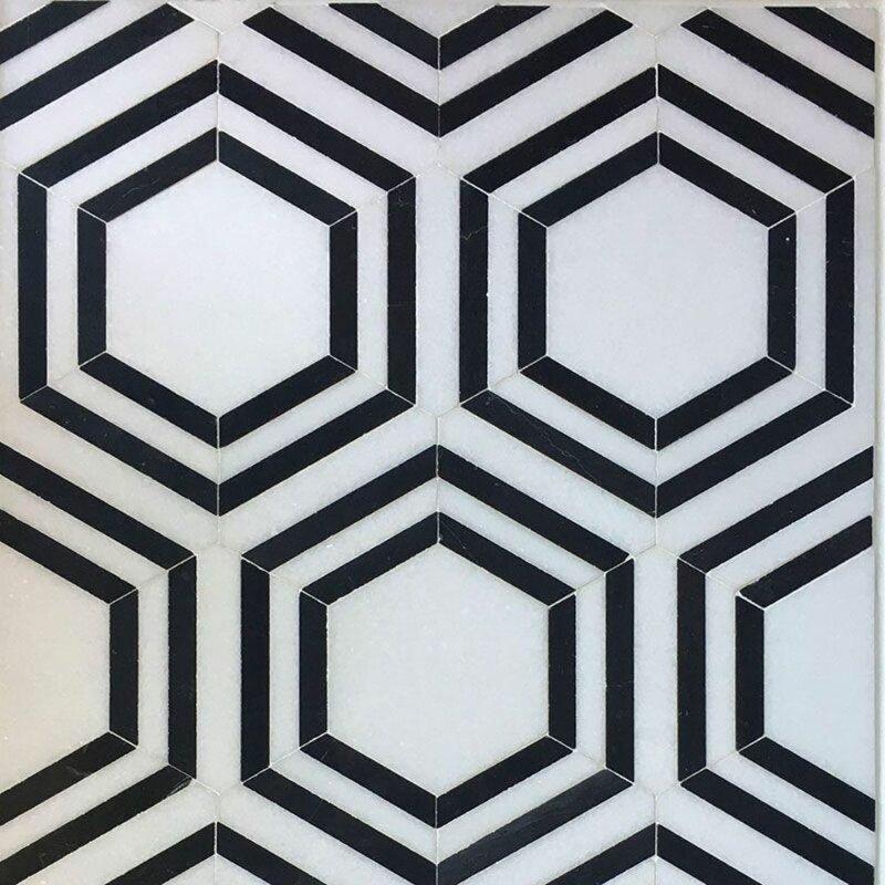 Thassos Nero Marquina Hexagon Mosaic Tile Honed