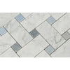 Bianco Carrara Honed Marble Large Basketweave Mosaic Tile (w/ Blue-Gray Dots)