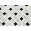 Bianco Carrara Honed Marble Mini Pinwheel Mosaic Tile (w/ Black Dots)