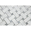 Bianco Carrara Polished Marble Basketweave Mosaic Tile (w/ Blue-Gray Dots)