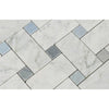Bianco Carrara Polished Marble Large Basketweave Mosaic Tile (w/ Blue-Gray Dots)