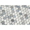 Bianco Carrara Polished Marble Penny Round Mosaic Tile (Carrara + Thassos + Blue)