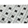 Bianco Mare Honed Marble Mini Pinwheel Mosaic Tile w/ Black Dots