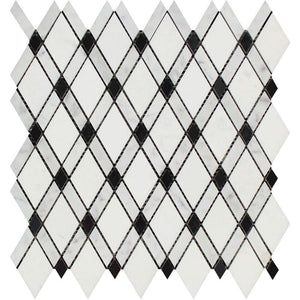 Bianco Carrara Polished Marble Lattice Mosaic Tile (Thassos + Carrara + Black)