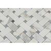 Calacatta Gold Honed Marble Basketweave Mosaic Tile w/ Blue-Gray Dots