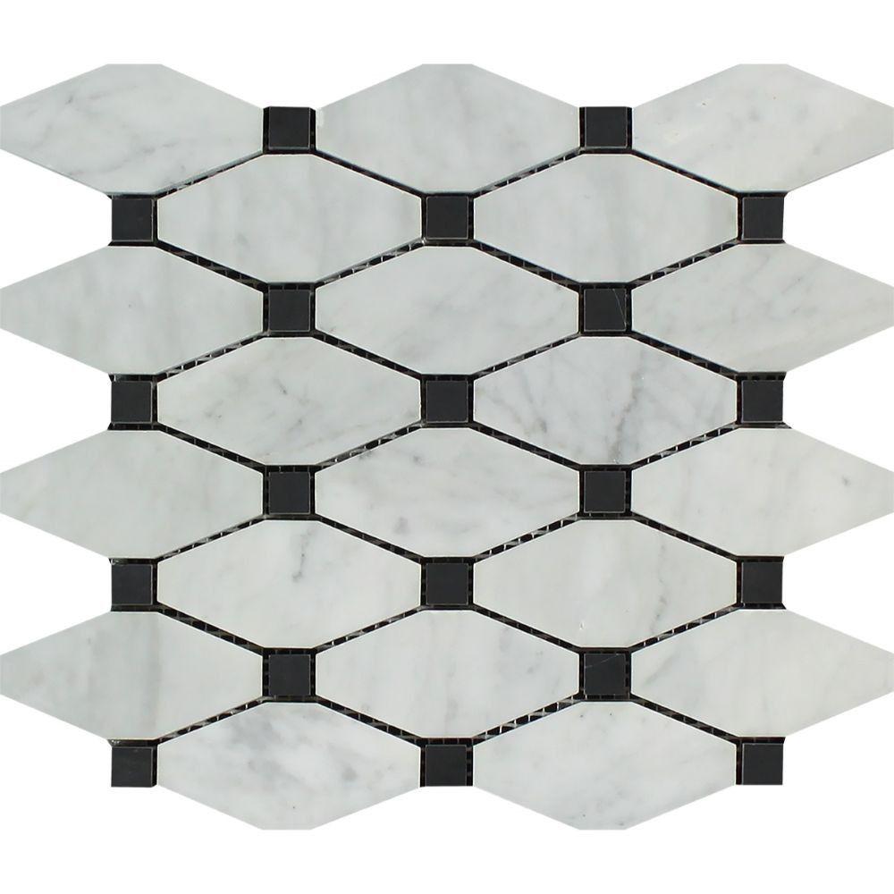 Bianco Carrara Honed Marble Octave Mosaic Tile (w/ Black Dots)