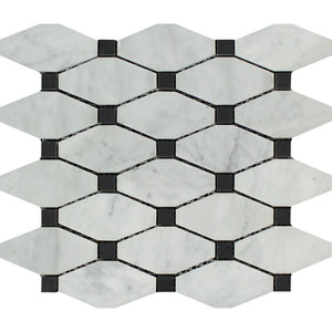 Bianco Carrara Honed Marble Octave Mosaic Tile (w/ Black Dots)