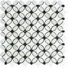 Thassos White Polished Marble Florida Flower Mosaic Tile (Carrara + Thassos (Oval) + Black (Dots))