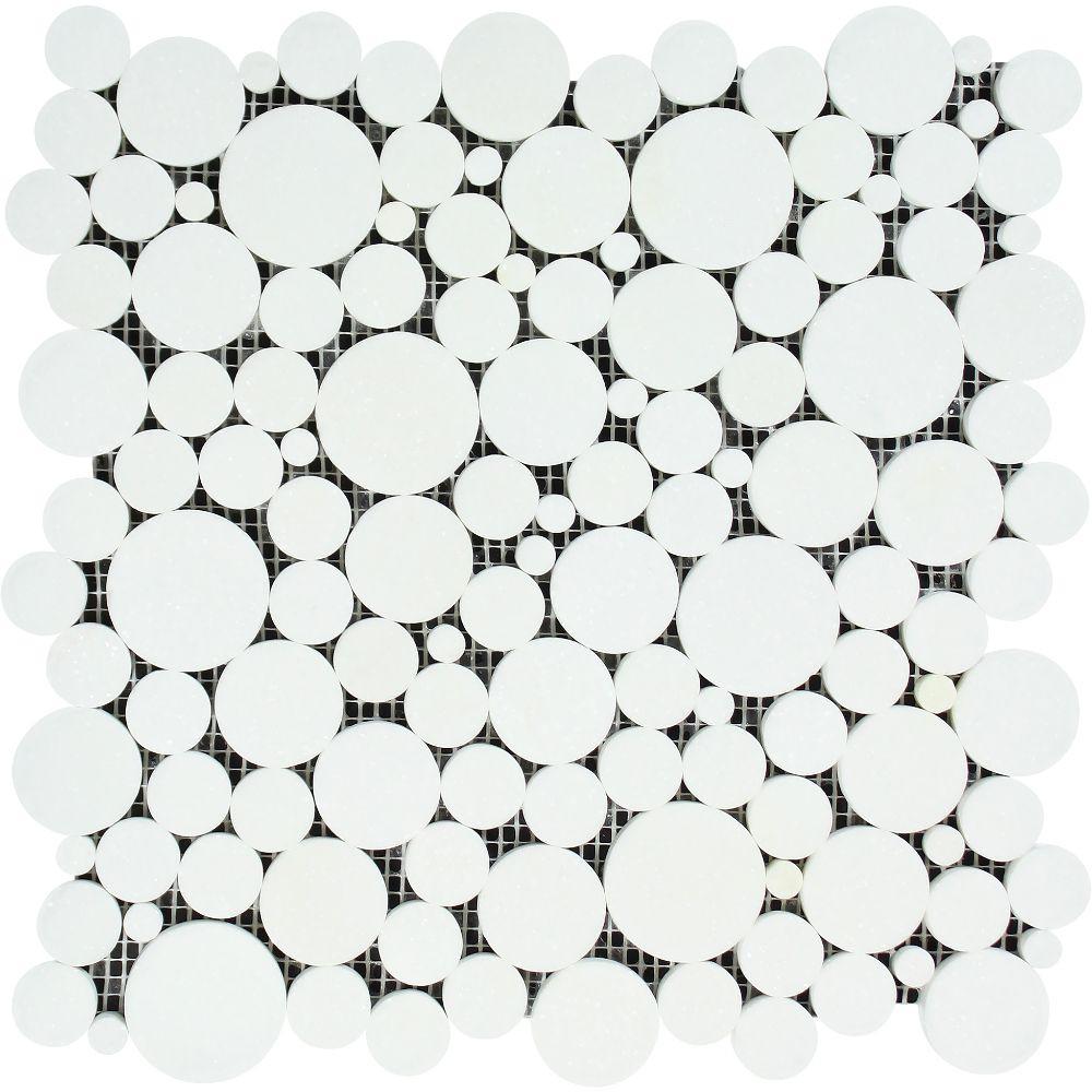 Thassos White Honed Marble Bubbles Mosaic Tile