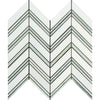 Thassos White Honed Marble Large Chevron Mosaic Tile (Thassos + Ming Green (Thin Strips))