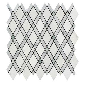 Bianco Carrara Honed Marble Lattice Mosaic Tile (Thassos + Carrara + Ming Green)