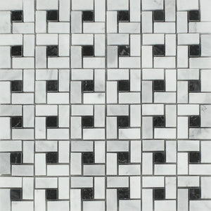 Bianco Mare Honed Marble Mini Pinwheel Mosaic Tile w/ Black Dots