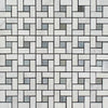 Oriental White Honed Marble Mini Pinwheel Mosaic Tile w/ Blue-Gray Dots