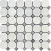 Oriental White Honed Marble Octagon Mosaic Tile w/ Blue-Gray Dots