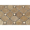 Noce Tumbled Travertine Octagon Mosaic Tile w/ Ivory Dots