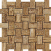 Noce Exotic (Vein-Cut) Unfilled Brushed Travertine Basketweave Mosaic Tile