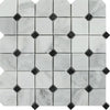 Bianco Mare Polished Marble Octagon Mosaic Tile w/ Black Dots