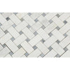 Oriental White Honed Marble Basketweave Mosaic Tile w/ Blue-Gray Dots