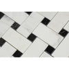 Oriental White Honed Marble Large Basketweave Mosaic Tile w/ Black Dots