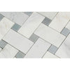 Oriental White Polished Marble Large Basketweave Mosaic Tile w/ Blue-Gray Dots