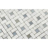 Oriental White Polished Marble Mini Pinwheel Mosaic Tile w/ Blue-Gray Dots