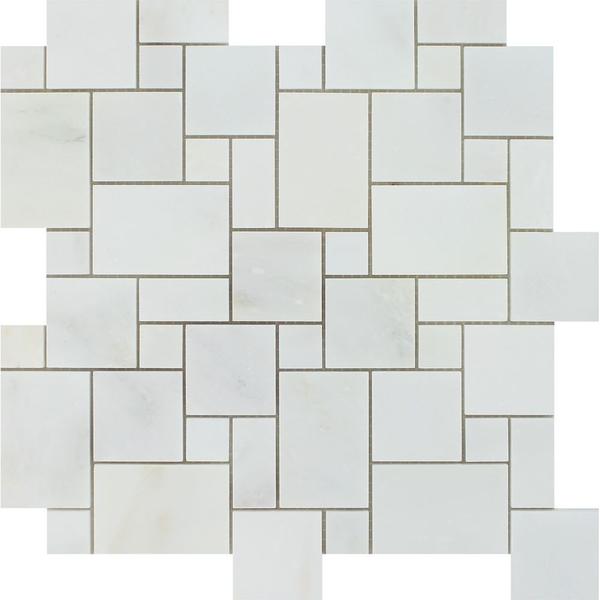 Oriental White Polished Marble Mini Versailles Pattern Mosaic Tile