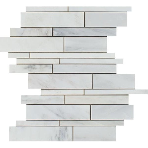 Oriental White Polished Marble Random Strip Mosaic Tile