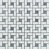 Thassos White Polished Marble Mini Pinwheel Mosaic Tile w/ Blue-Gray Dots