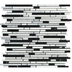 Bianco Carrara Polished Marble Bamboo Sticks Mosaic Tile (Carrara + Black)