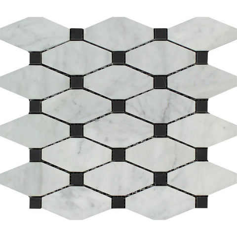 Bianco Carrara Polished Marble Octave Mosaic Tile (w/ Black Dots)