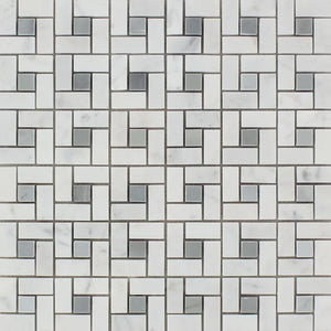 Bianco Carrara Polished Marble Mini Pinwheel Mosaic Tile (w/ Blue-Gray Dots)