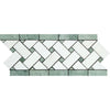 4 3/4 x 12 Polished Thassos White Marble Basketweave Border w/ Ming Green Dots