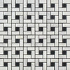 Oriental White Polished Marble Mini Pinwheel Mosaic Tile w/ Black Dots