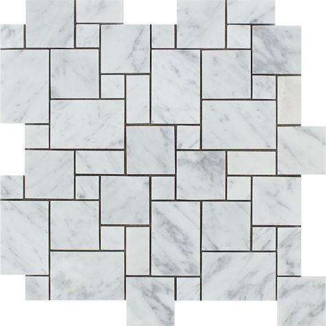 Bianco Carrara Polished Marble Mini Versailles Pattern Mosaic Tile
