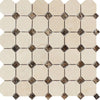 Crema Marfil Polished Marble Octagon Mosaic Tile w/ Emp. Dark Dots
