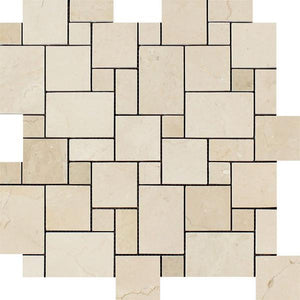 Crema Marfil Polished Marble Mini Versailles Pattern Mosaic Tile