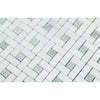 Thassos White Honed Marble Mini Pinwheel Mosaic Tile w/ Ming Green Dots