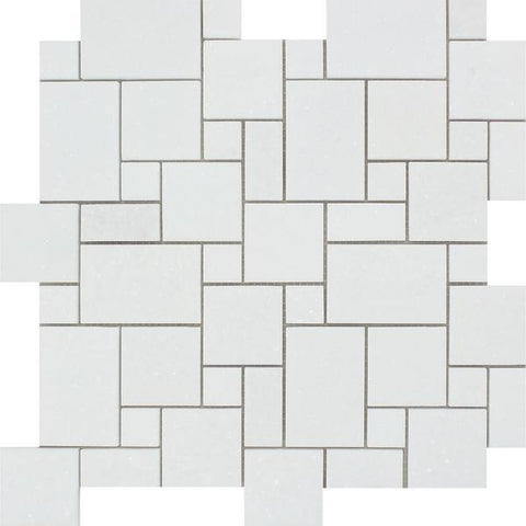 Thassos White Honed Marble Mini Versailles Pattern Mosaic Tile
