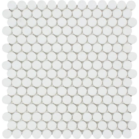 Thassos White Honed Marble Penny Round Mosaic Tile