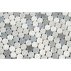 Thassos White Polished Marble Penny Round Mosaic Tile (Carrara + Thassos + Blue-Gray)