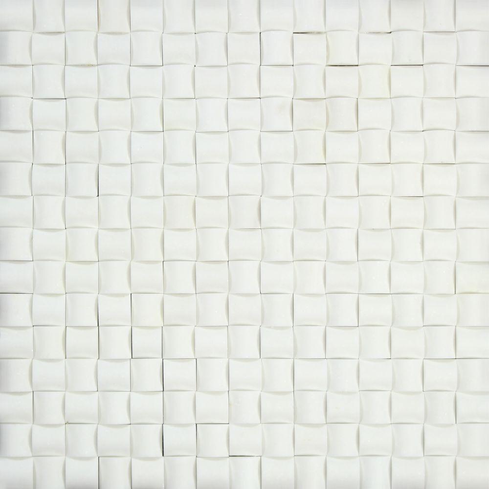 Thassos White Honed Marble 3-D Small Bread Mosaic Tile