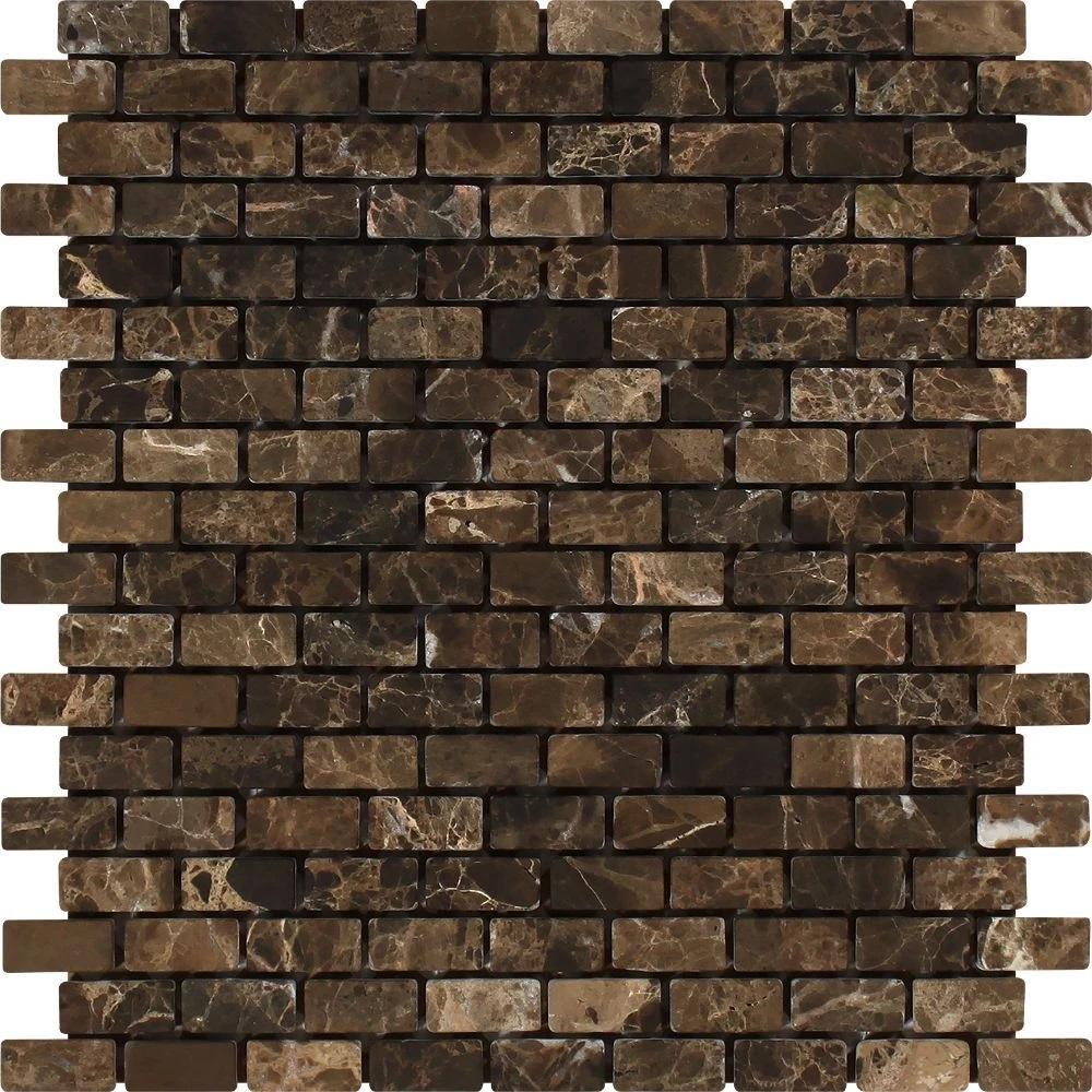5/8 x 1 1/4 Tumbled Emperador Dark Marble Baby Brick Mosaic Tile