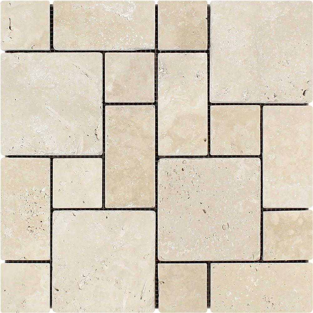 Ivory Tumbled Travertine Mini Pattern Mosaic Tile (Non-Interlocking)