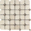 Ivory Tumbled Travertine Octagon Mosaic Tile w/ Noce Dots