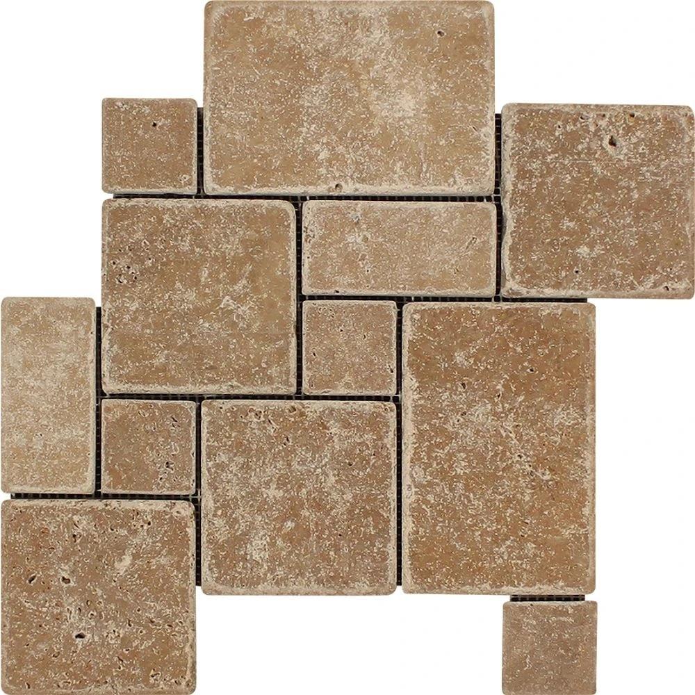 Noce Tumbled Travertine OPUS Mini Pattern Mosaic Tile (Interlocking)