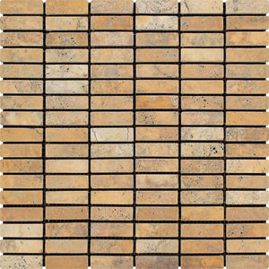 5/8 x 2 Tumbled Gold Travertine Single-Strip Mosaic Tile