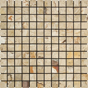 1 x 1 Tumbled Valencia Travertine Mosaic Tile