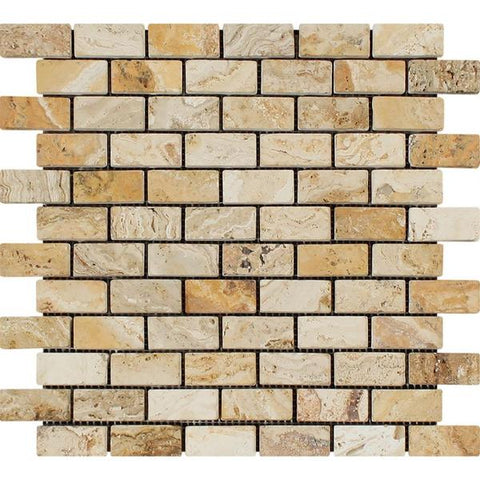 1 x 2 Tumbled Valencia Travertine Brick Mosaic Tile